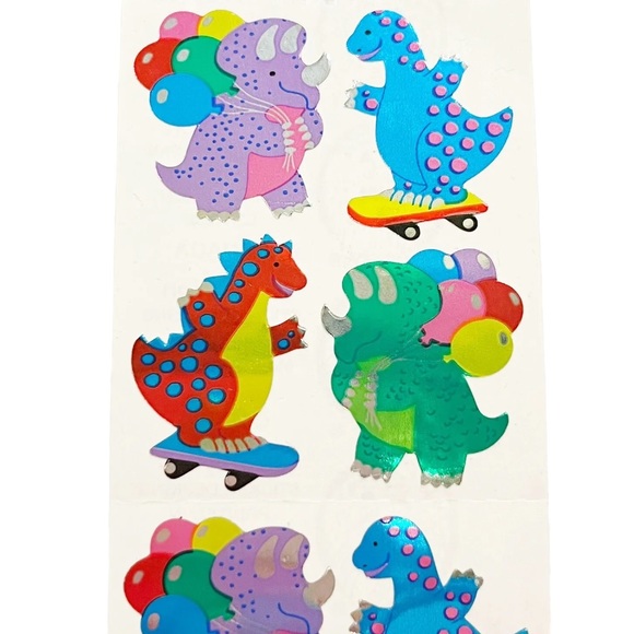 Vintage Sandylion Stickers Shiny Dinosaurs Balloons Skateboard Blue Purple Green - Picture 6 of 7